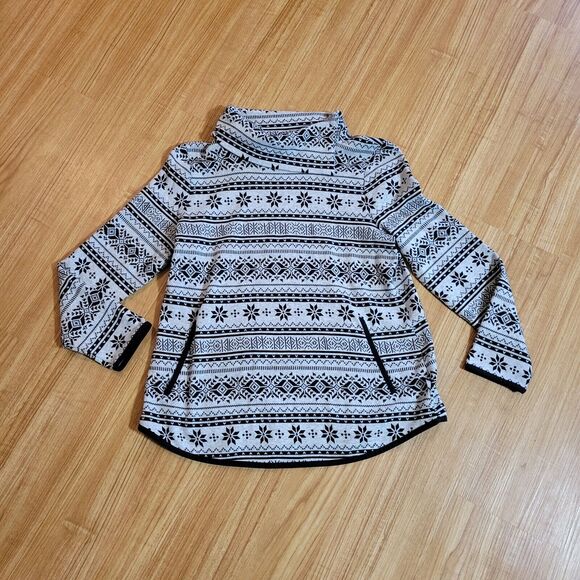 Talbots Sweater Top Womens Medium Petite Black Gray Fair Isle Nordic Turtleneck - Picture 2 of 13